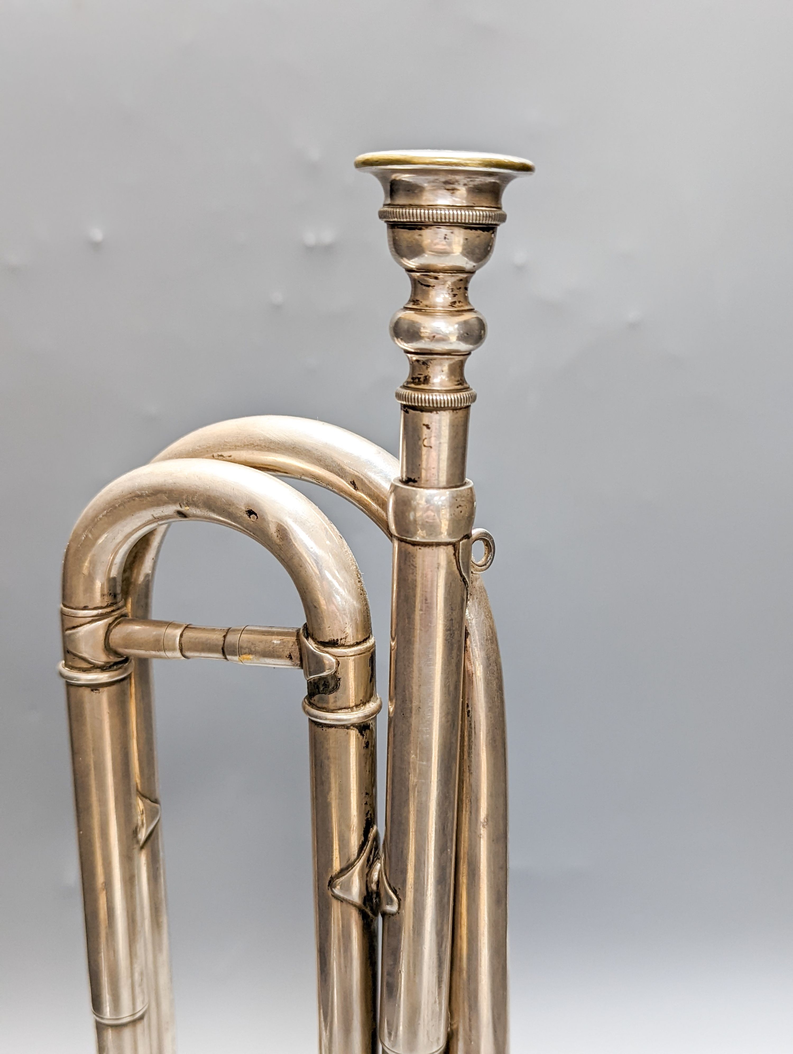 A Rudall Carte & Co manufacturers 23 Berners Street Oxford Street London No.4084 military bugle or cavalry trumpet, 43cm